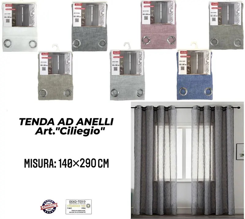Tenda da Interno ad Anelli Tinta Unita Melange 140×290cm