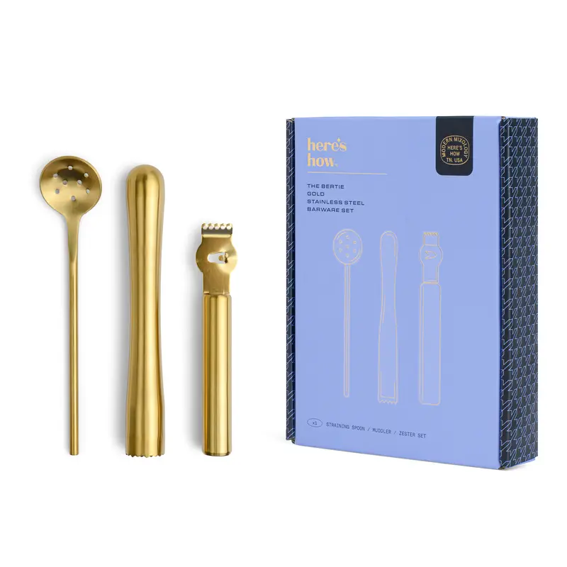 The Bertie Barware Set - Set Bar 3pz Acciaio Inossidabile Dorato