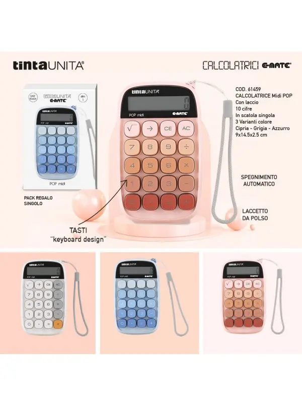 TINTA UNITA CALCOLATRICE DA TAVOLO POP MIDI CON LACCIO 12 CIFRE COD.61459