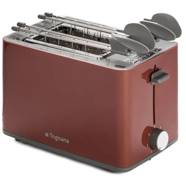 TOGNANA Tostapane Elettrico con Pinze Rosso Mela Plastica-Acciaio Inox Rosso