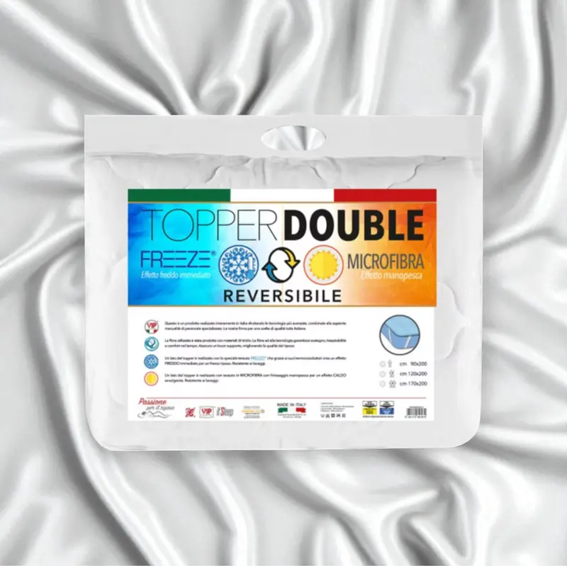 Topper Double Freeze double face in fibra di poliestere cardata con cover bifacciale – peso 300?g/mq – misure 90×200 cm, 170×200 cm