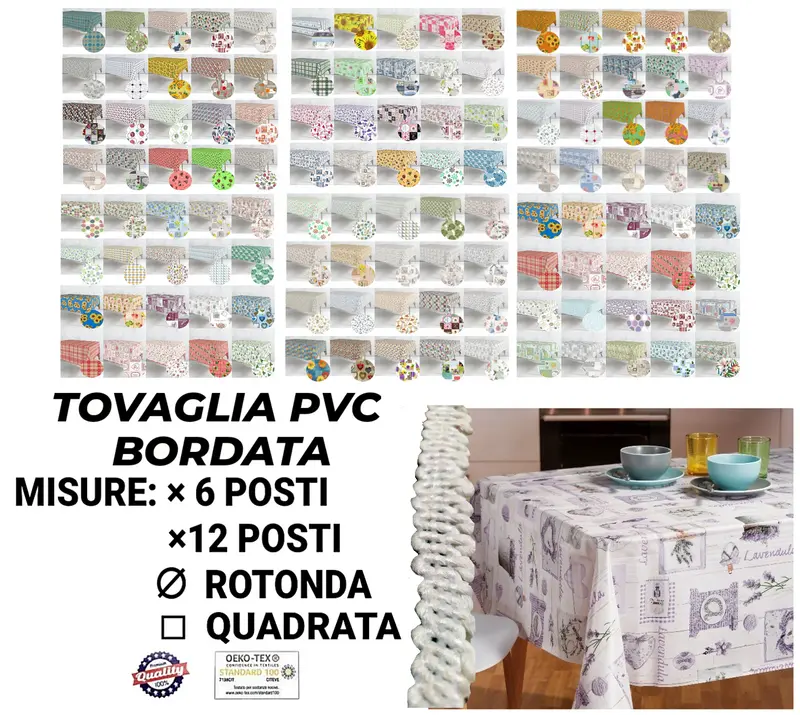 Tovaglia Plastificata in PVC con Bordino, Impermeabile, Antimacchia e Antiscivolo (Fantasia Casuale)