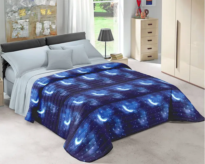 Trapuntino quilt notte luna stelle imbottito primavera estate autunno made italy