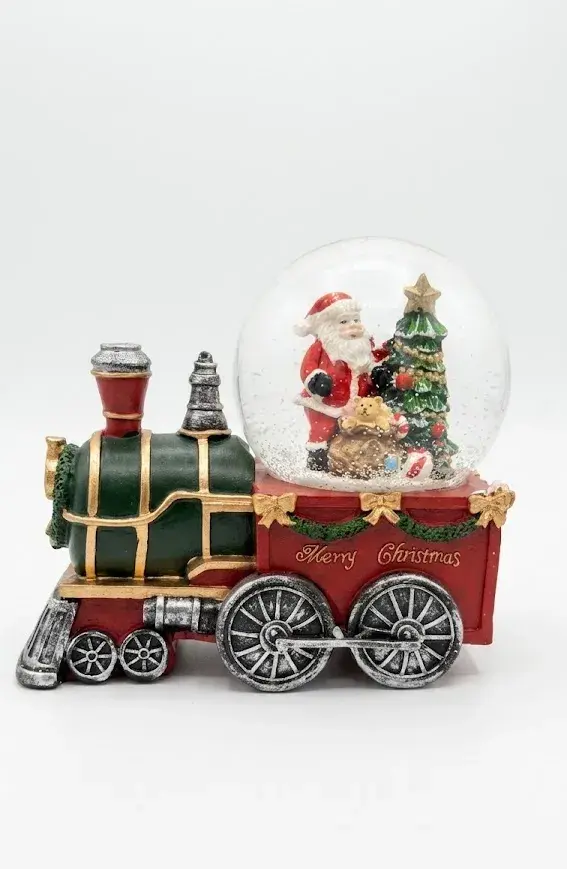 Trenino Natalizio con Palla di Neve e Carillon – Babbo Natale in Resina