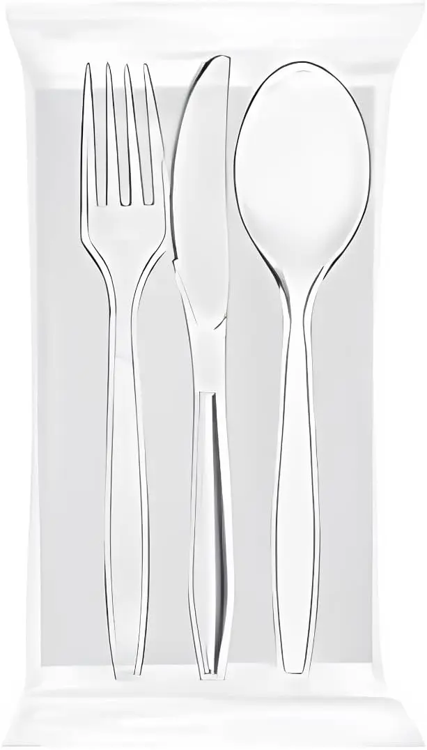 TRIS CRISTAL RIUTILIZZABILE TRASPARENTE + TOVAGLIOLO+ POSATE 500PZ
