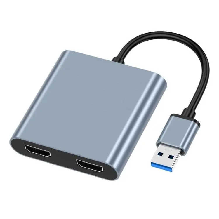 USB 3.0 To Dual HDMI, USB, USB-C / Type-C High Definition Converter 4K USB Same Screen Extender(Grey)