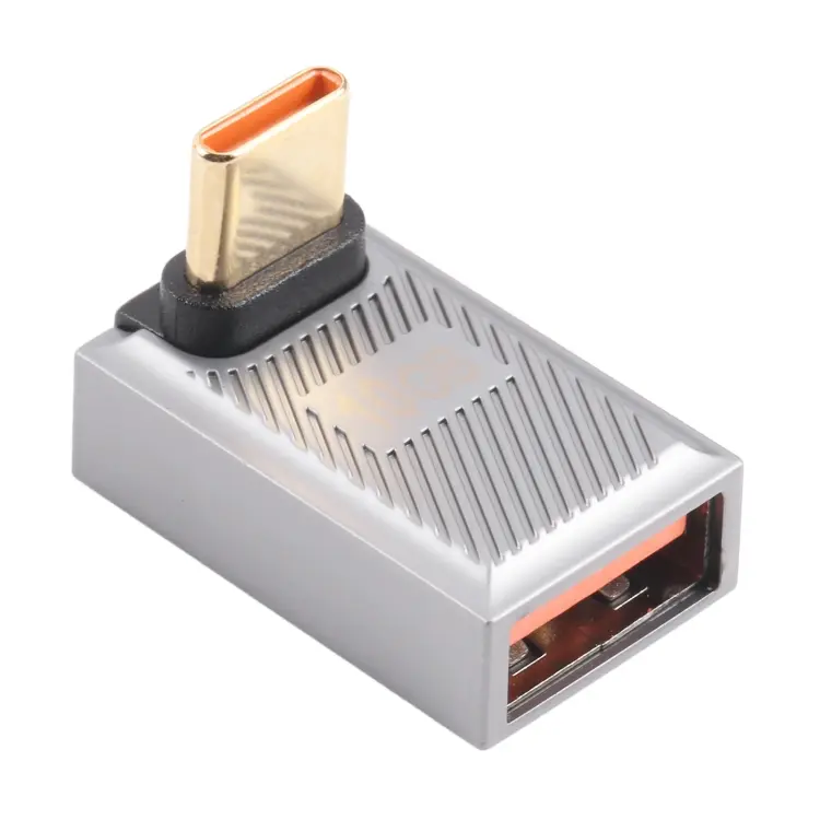 USB-C / Type-C Male to USB Female 10 Gbps 90 Degree Front Bend Charging Adapter (Silver)