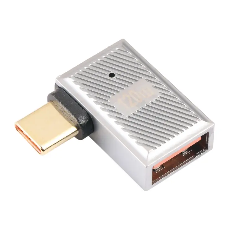 USB-C / Type-C Male to USB Female 10 Gbps 90 Degree Side Bend Charging Adapter (Silver)