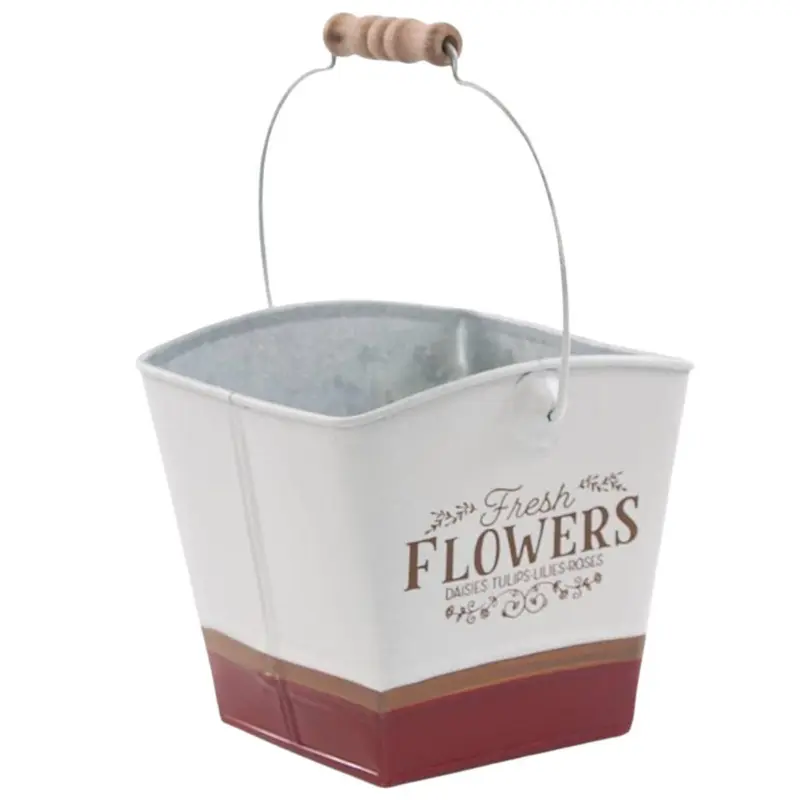Vaschetta quadrata in latta "Flowers" 15X15H26