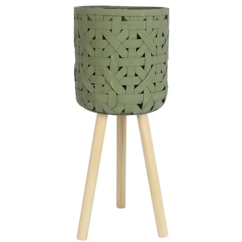 Vaso verde con piedini in legno Ø21H48