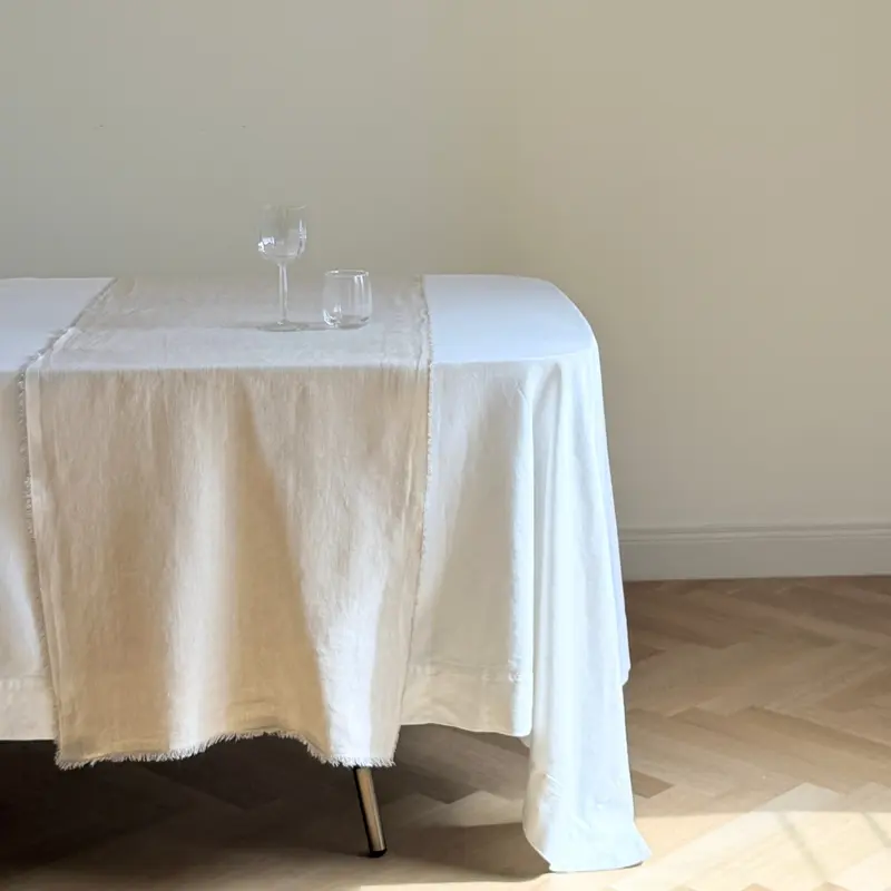 Washed Fringed Linen Table Runner