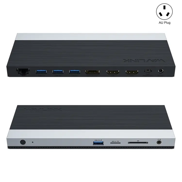 Wavlink UMD05 Display Port HDMI Port RJ45 Ethernet Triple Display MST Laptop Docking Station, Plug