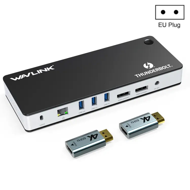 Wavlink UTD21H 60W Host Charging Thunderbolt 3 Docking Station 4K Dual Display 11 in 1 Ports, Plug