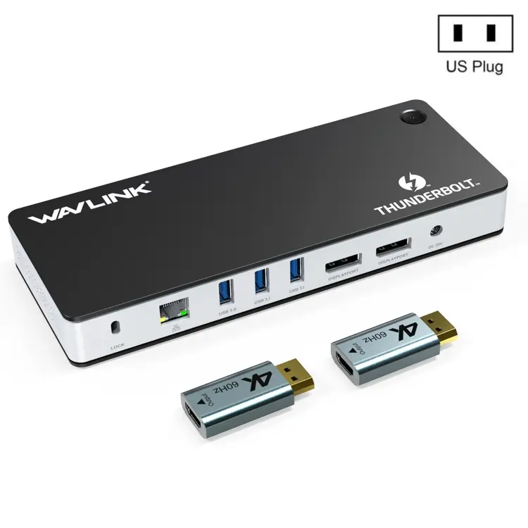 Wavlink UTD21H 60W Host Charging Thunderbolt 3 Docking Station 4K Dual Display 11 in 1 Ports, Plug