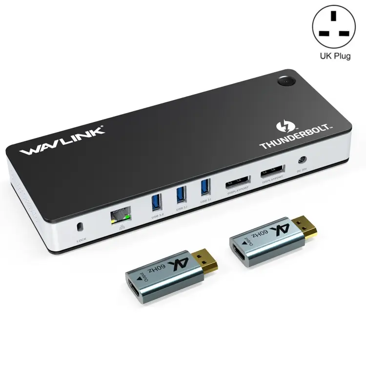 Wavlink UTD21H 60W Host Charging Thunderbolt 3 Docking Station 4K Dual Display 11 in 1 Ports, Plug