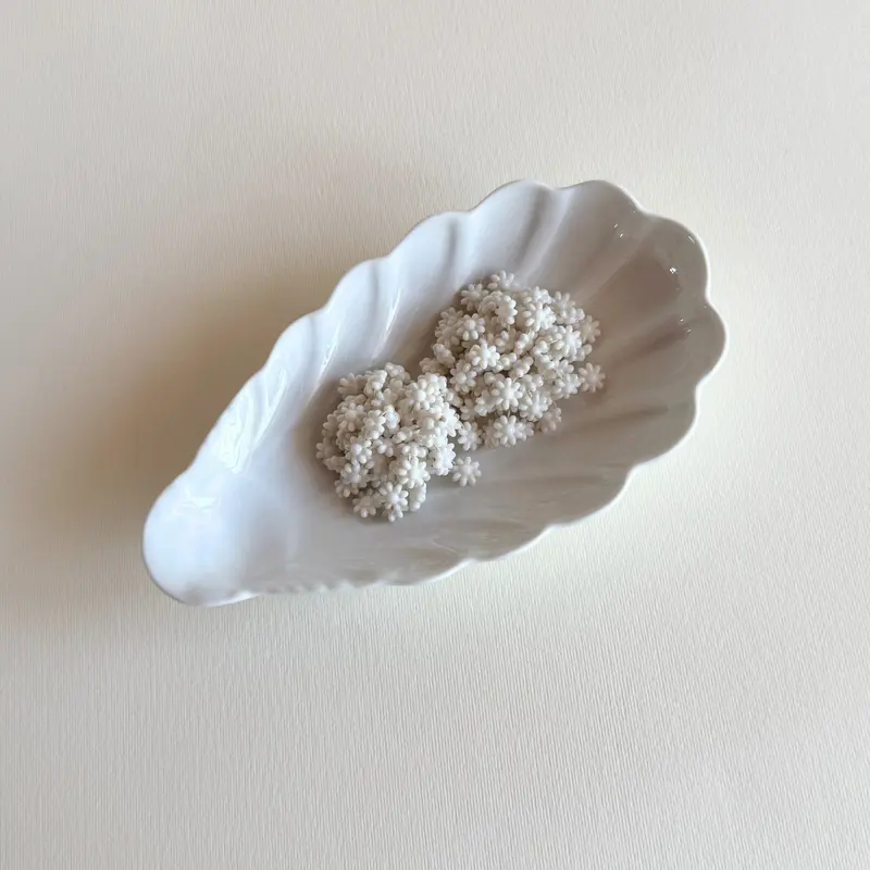 White Floral Clip Earrings | Hand-Sewn · 1960s