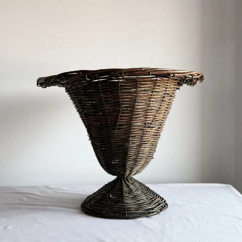 Woven Rattan Flower Basket | Mid-Century European