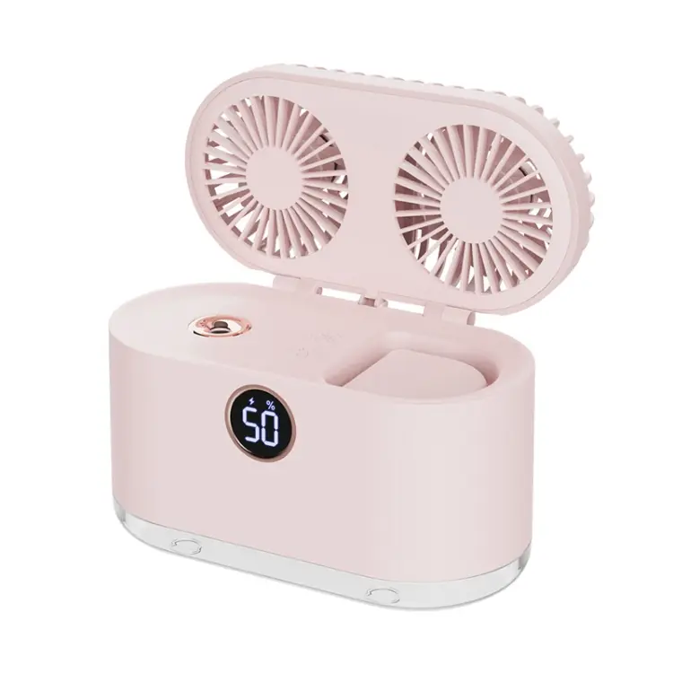 WT-818 Dual-leaf Spray Smart Digital Display Desktop Fan Night Light Humidification Cooler(Pink)